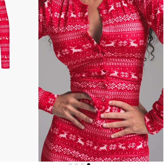 Skims Holiday Collection Logo Plush Pointelle Henley Pajama Jumpsuit - Picture 4 of 6